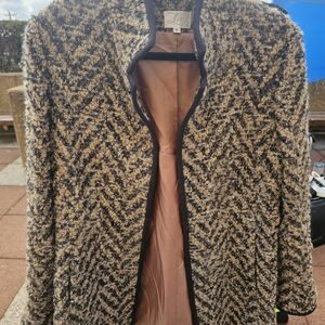 Vintage Wool Lisa International Black and Cream Chevron Teddy Jacket